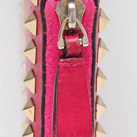 Valentino Dark Pink Leather Rockstud Zippy Wallet - Picture 4 of 10